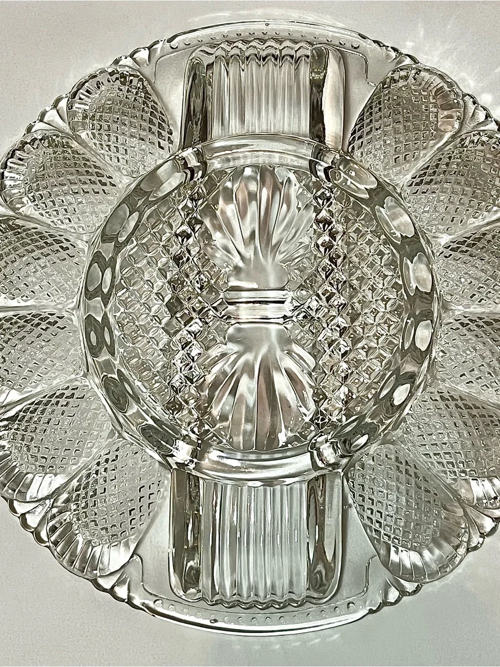 Vintage LE Smith clear glass deviled egg plate
